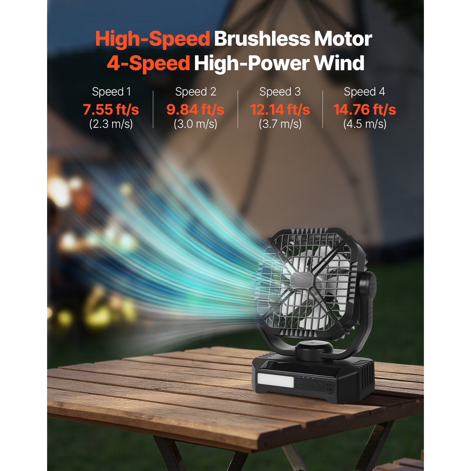 10400mAh Solar Fan Camping Fan With Solar Panel LED Lantern 7W 8 Inch_voghion.com